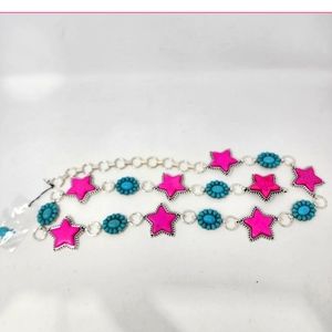 Concho Pink Star & Turquoise Bloosom Silver Belt